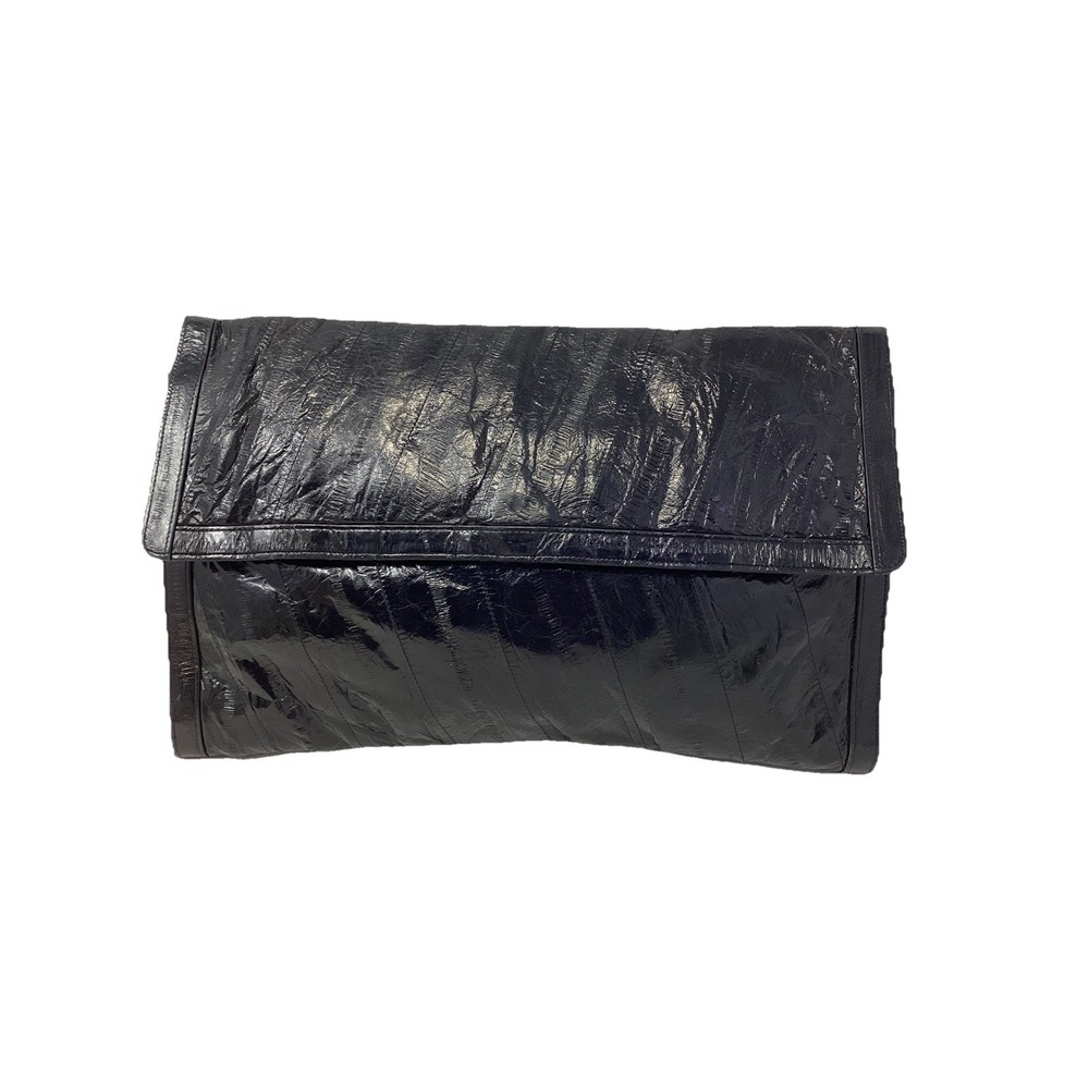 Vtg Black Hu Gari's HAWAII CLUTCH BAG IN GENUINE EEL SKIN 12.5"x8"